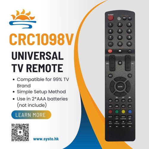 SYSTO丨CRC1098V Universal Replacement Remote Control for All Brand LED LCD TV