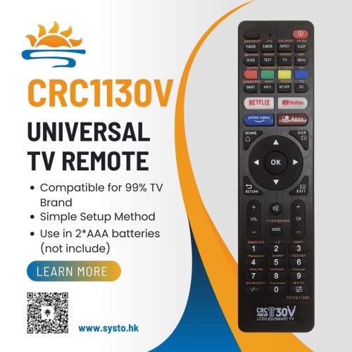 SYSTO丨CRC1130V Upgrade Version Universal Replacement Remote Control for All Brand LED LCD TV
