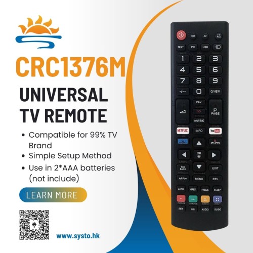SYSTO丨CRC1376M Universal Replacement Remote Control for All Brand LED LCD TV
