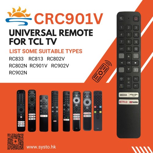 SYSTO丨CRC901V Universal Replacement Remote Control for TCL LED LCD TV