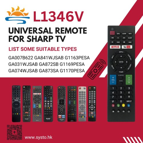 SYSTO丨L1346V Universal Replacement Remote Control for SHARP LED LCD TV