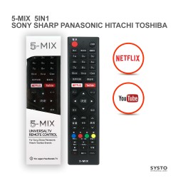 SYSTO丨5-MIX Universal Replacement Remote Control for 5 Brand SONY SHARP PANASONIC HITACHI TOSHIBA TV in Japan Market
